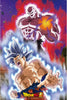 Two powerful characters from Dragon Ball Z in a dynamic pose with colorful energy effects.