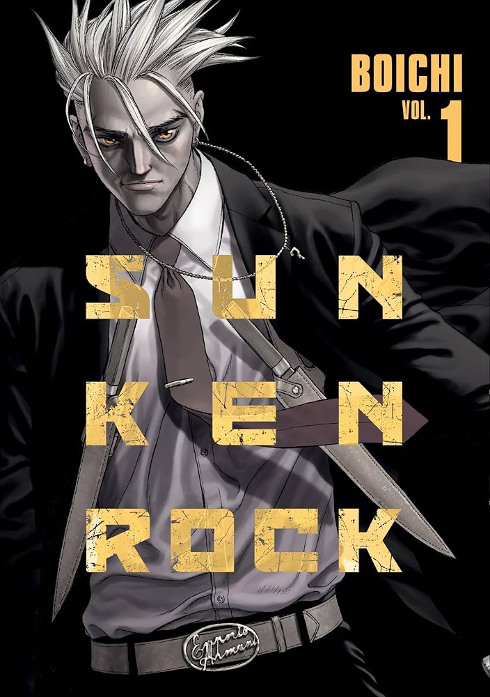 Book cover of 'Sunken Rock' with a character in a suit and tie on a black background