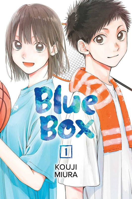 Manga cover of 'Blue Box' with two characters holding hands