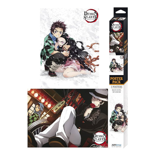 Demon Slayer poster pack with character illustrations and packaging on a white background