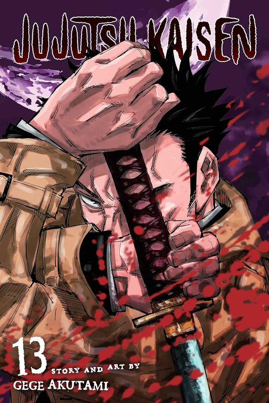 Comic book cover of 'Jujutsu Kaisen' with a character's face and hand on a purple background