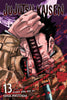 Comic book cover of 'Jujutsu Kaisen' with a character's face and hand on a purple background