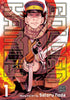 Manga book cover with a character holding a weapon, red and yellow background