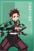 Anime character Tanjiro holding a sword on a green background