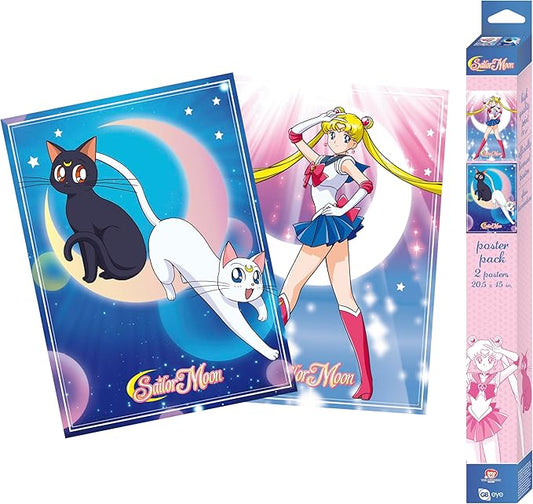 Sailor Moon posters with Luna and Artemis and Sailor Moon character on a white background