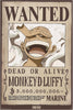 Wanted poster for Monkey D. Luffy with a hand covering his eyes on a beige background.