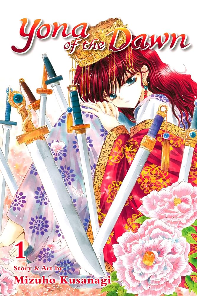 Cover of 'Yona of the Dawn' manga with character holding swords and colorful design