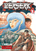 Berserk Volume 5 manga book cover featuring a large illustrated blue-haired woman in the foreground, a male warrior in a red cape in the lower right, armored figures, and the title 'BERSERK' at the top with a red volume number 5.