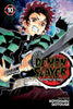 Front cover of Demon Slayer Volume 10, featuring Tanjiro Kamado in a green and black checkered haori holding a sword, with the title 'Demon Slayer' and author name Koyoharu Gotouge on a dark illustrated background.
