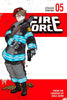 Manga cover of Fire Force Volume 5 by Atsushi Ohkubo, featuring an illustrated character in a black and blue firefight uniform with a red beret, standing against a white and red background with the title 'FIRE FORCE' in large letters.