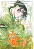 Front cover of The Apothecary Diaries Volume 14 manga book, featuring an illustrated young man in a green robe with dark hair, with the title in large orange lettering and a light green patterned background.