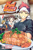 Front cover of the manga volume 'Food Wars! Shukugeki Nō Song!' Volume 1, featuring the main character Kenma Kamado holding a large roasted meat dish in a kitchen setting, with other characters and the title logo visible.