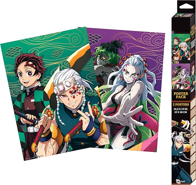 Anime character posters with colorful designs and packaging on a white background