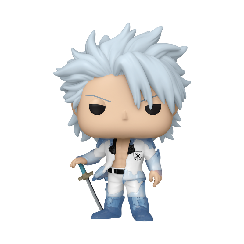 Funko Pop! vinyl figure of the character Tanjiro Kamado from Death Note, featuring his signature spiky white hair, pale skin, white and blue outfit, and holding a sword, isolated on a white background.
