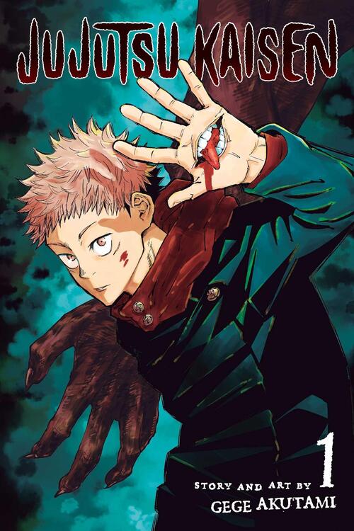 Book cover of 'Jujutsu Kaisen' with a character holding a small red demon-like creature.