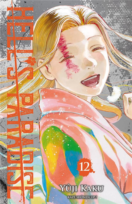 Manga book cover of 'Hell's Paradise' with a character's face and colorful design.