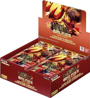 Box of 'One Piece' card game packs on a white background