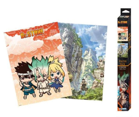 Packaging of 'Dr. Stone' with characters and scenic background