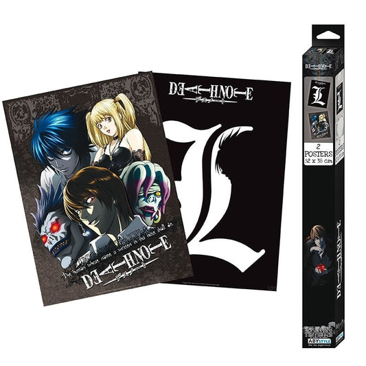 Anime-themed posters and packaging with character illustrations and the 'DEATH NOTE' logo.