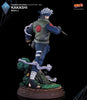 A detailed collectible statue of the Naruto character Kakashi Uchiha from the Back 3-Tsukura Collection, shown in a dynamic pose on a themed base against a black background.
