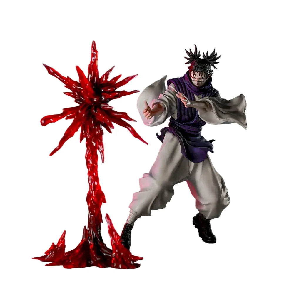 A collectible anime figure of the character Killua Zoldyck from Hunter x Hunter, posed next to a large red energy blast effect accessory, set against a plain white background.