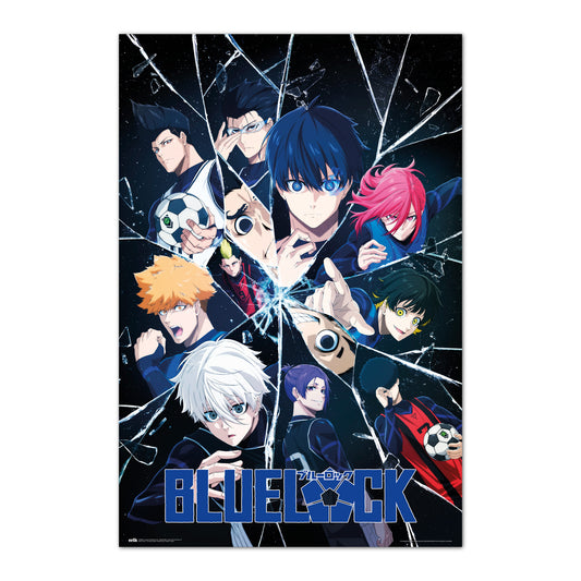 Poster of animated characters with 'Blue Lock' text on a black background
