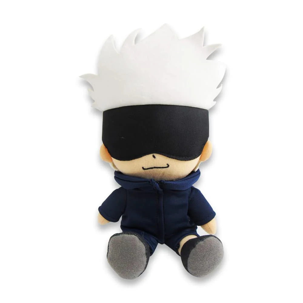 Plush of an anime character with a eye band and marine blue uniform. 