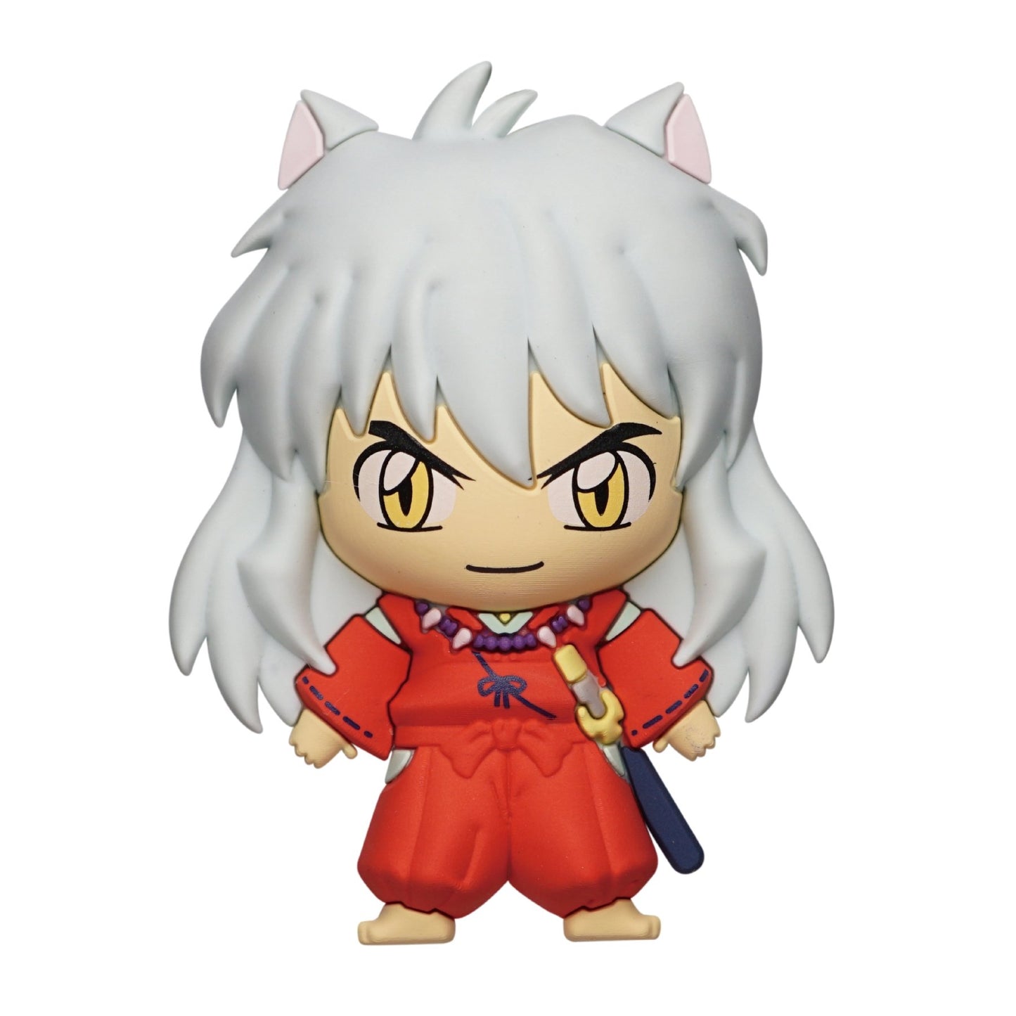 Animated character with white hair and red outfit on a white background