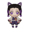 Plush toy of an anime character with black hair, purple eyes, and cat ears on a white background.