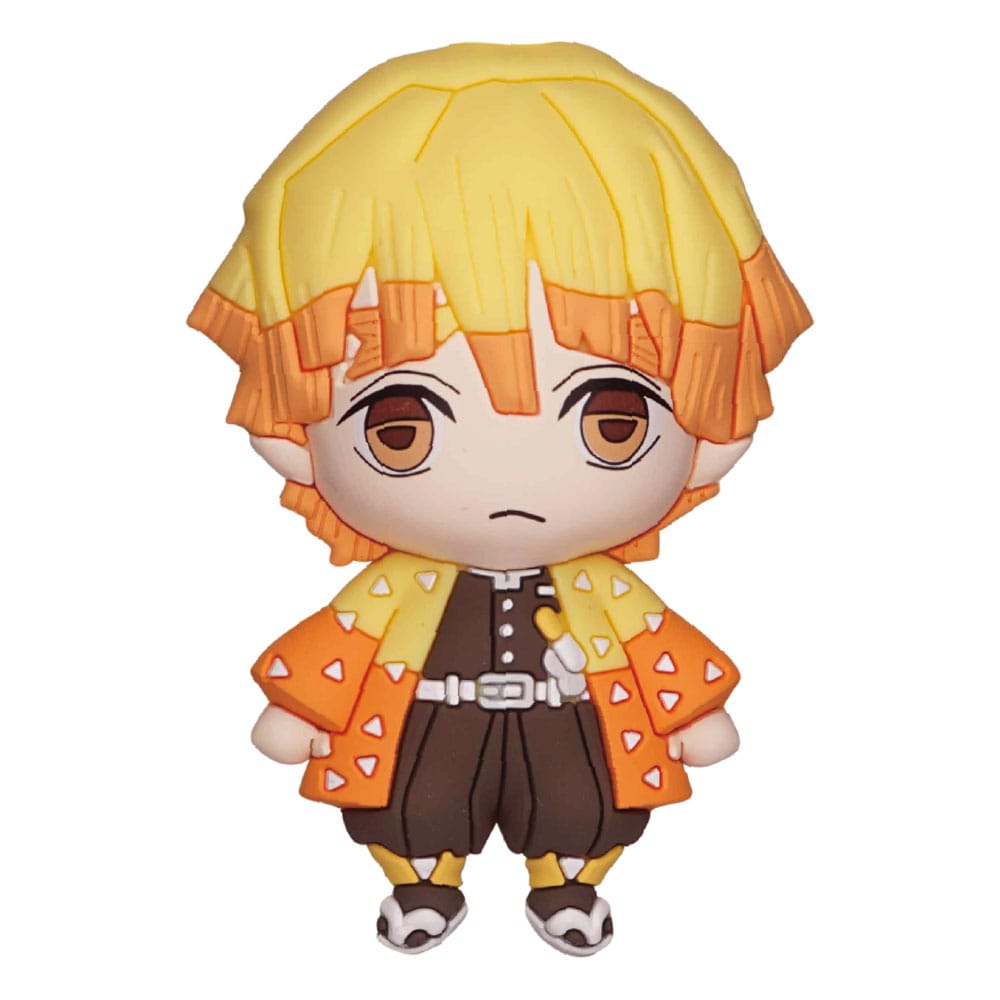 Small figurine with blonde hair and orange outfit on a white background