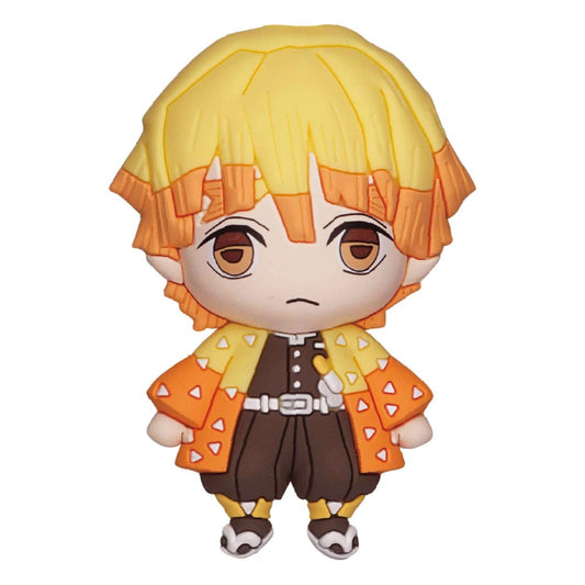 Small figurine with blonde hair and orange outfit on a white background