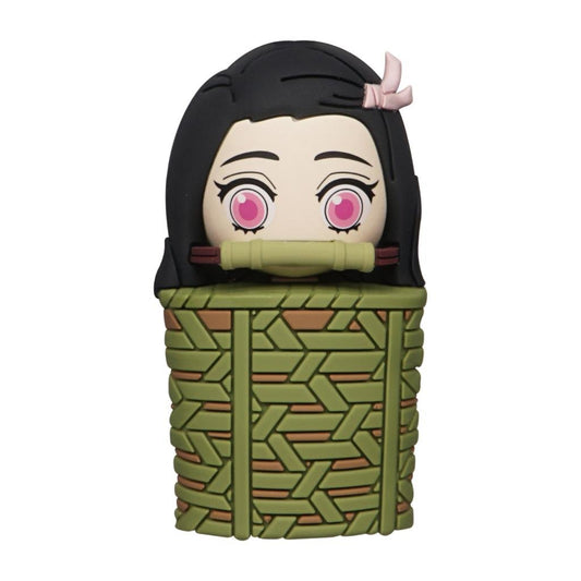 Funko Pop! vinyl figure of a character with black hair and pink eyes, wearing a green woven basket outfit on a white background.