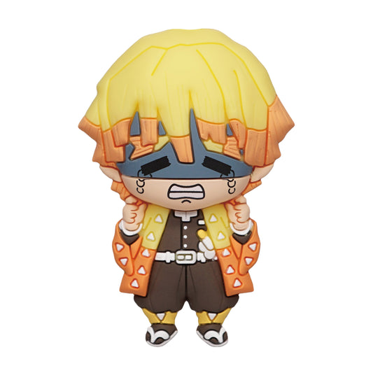 Toy figure with yellow hair and orange coat on a white background