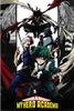 Promotional poster for 'My Hero Academia' featuring characters in action poses with the show's logo.