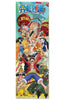 Collage of animated characters from 'One Piece' with colorful background