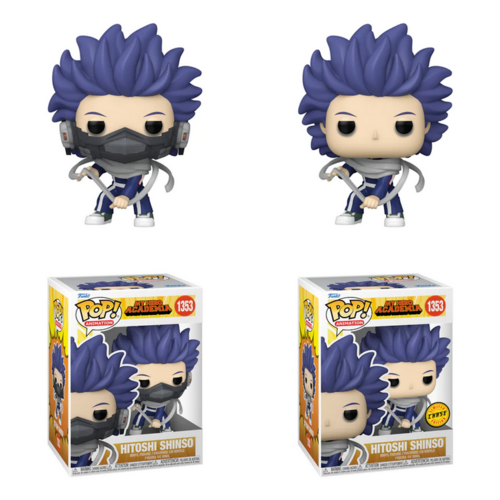 Small figure of a hero character with purple hair in 2 versions