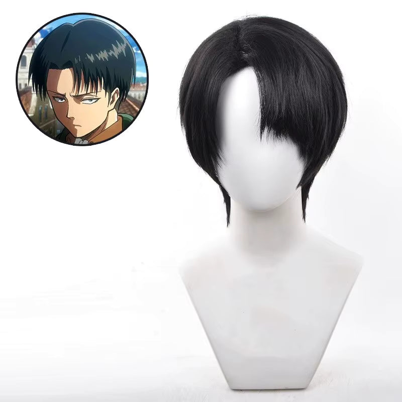 Short black wig of an anime battle character. 