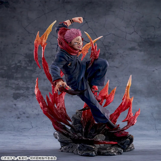 Action figure with red hair and fiery elements on a gray background