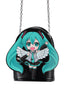Black handbag with an anime character design on a white background