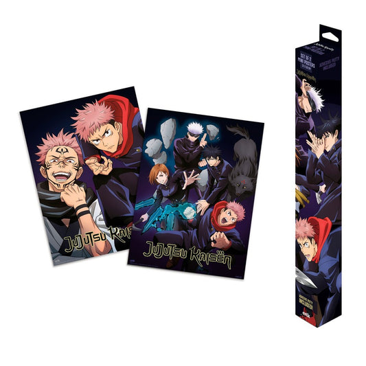 JuJutsu Kaisen character posters and packaging on a white background