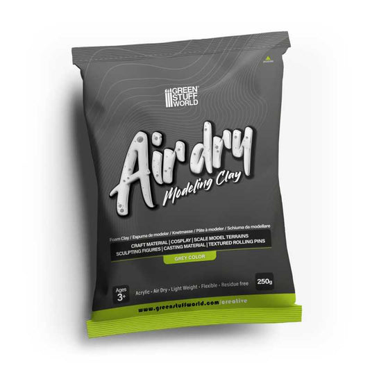 Green Stuff World air dry gray modeling clay packaging on a white background