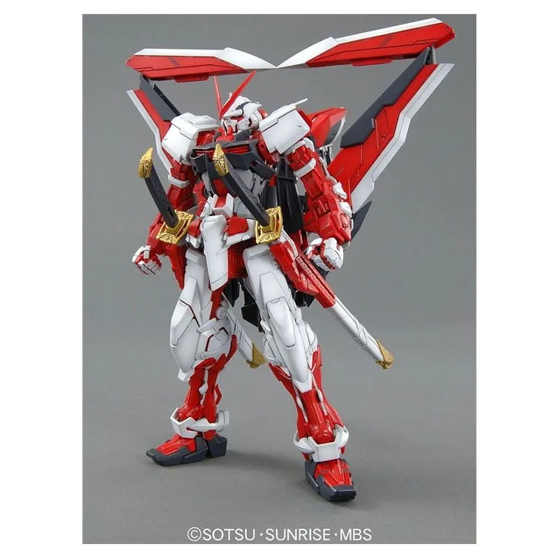 Master Grade 1:100 scale model kit of Astray Red Frame Revise from Gundam Seed Destiny, featuring detailed parts and articulation for building a poseable figure.