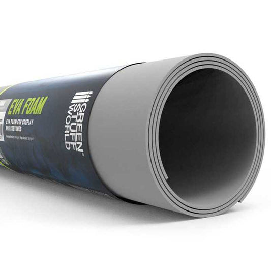 Roll of gray foam with 'Green World' branding on a white background