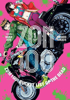 Cover of 'ZOM 100' with characters on motorcycles against a pink background