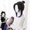 Black and purple wig of a female samurai anime character.
