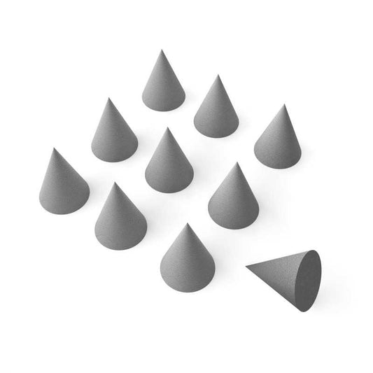 Set of gray conical objects on a white background