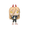 A stylized Funko Pop! vinyl figure of a blonde anime character with red horns, yellow eyes, a blue jacket, white shirt, dark pants, and white sneakers with red soles, shown on a plain white background.