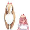 Long brown wig with red horns from an anime chatacter. 
