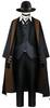 Costume with coat, vest, pants, and hat on a white background