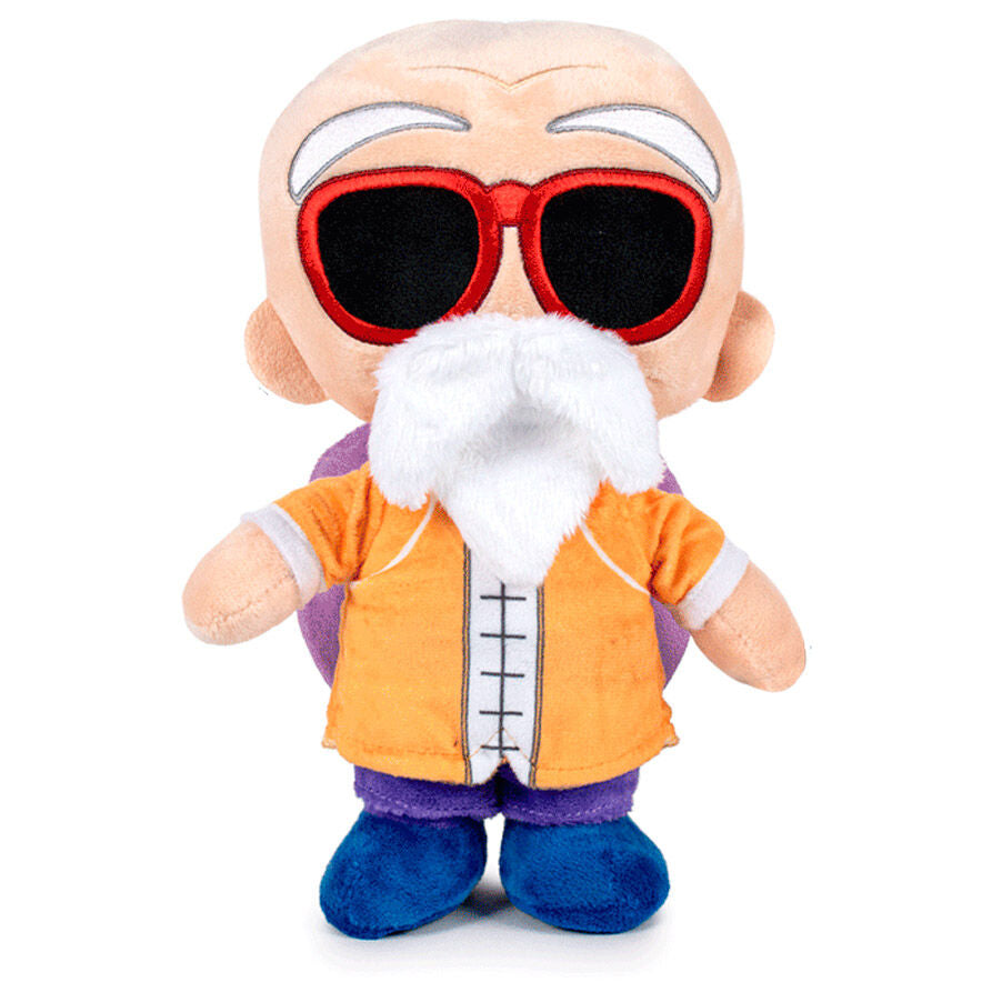 Plush toy of a character with sunglasses and an orange outfit on a white background